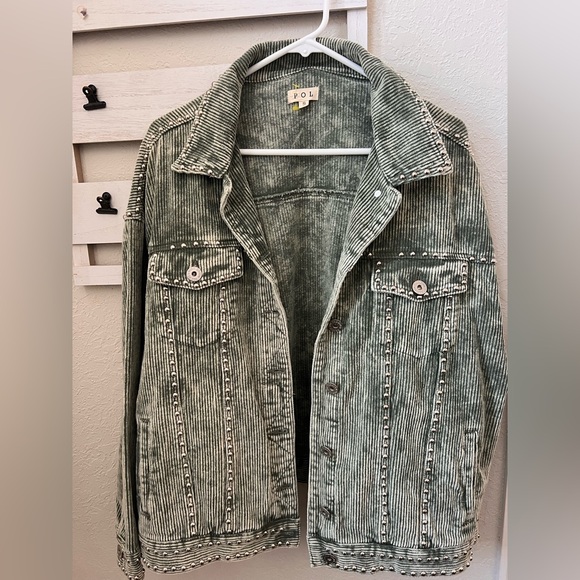 POL Jackets & Blazers - POL Olive Striped Corduroy Jean Jacket